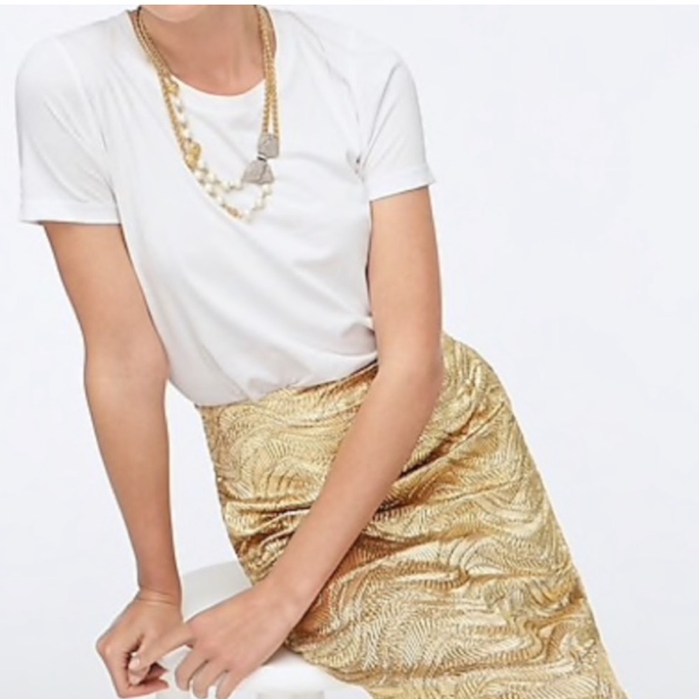 J. Crew Collection Pencil Skirt in Gold Metallic Leaf Jacquard, Size 2